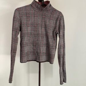 Bershka Gray and Red Plaid Crop Top